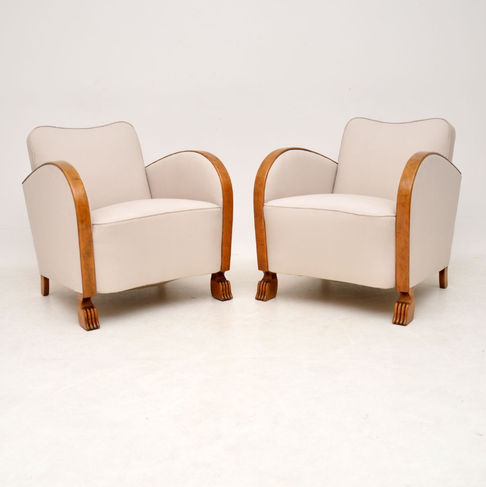 Pair of Swedish Art Deco Satin Birch Armchairs