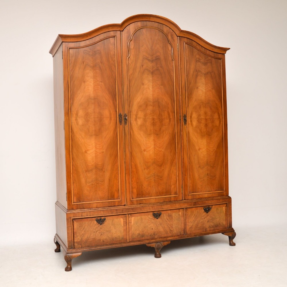 Antique Figured Walnut Three Door Wardrobe
