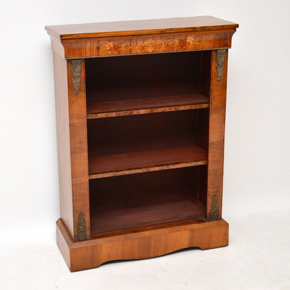 Antique Victorian Figured Walnut Open Bookcase