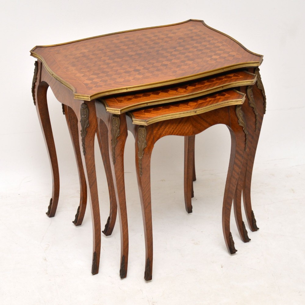 Set of 3 Antique French Parquetry Top Nest of Tables
