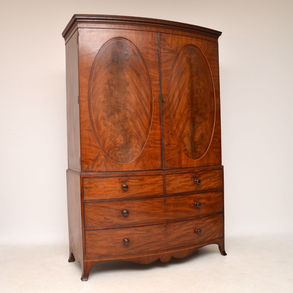 Antique George III Bow Fronted Linen Press