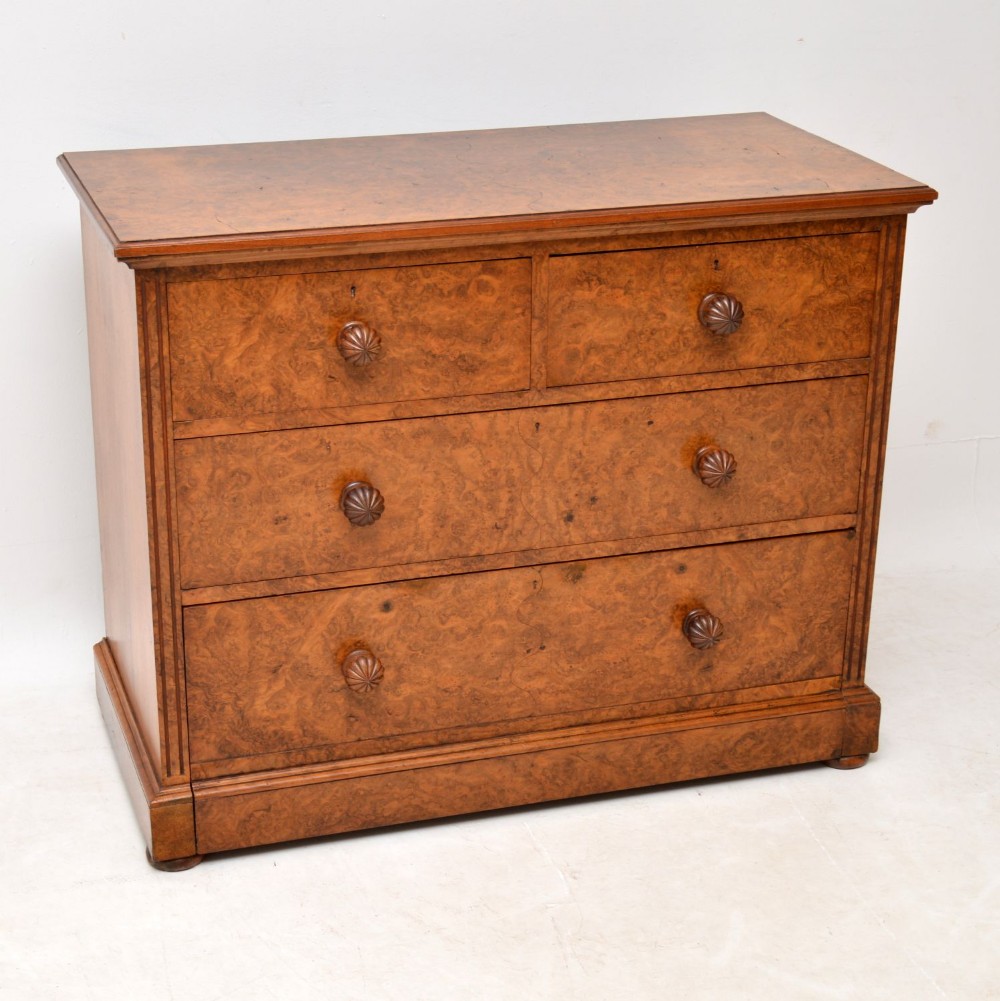 Antique Victorian Burr Walnut Chest of Drawers by James Shoolbred