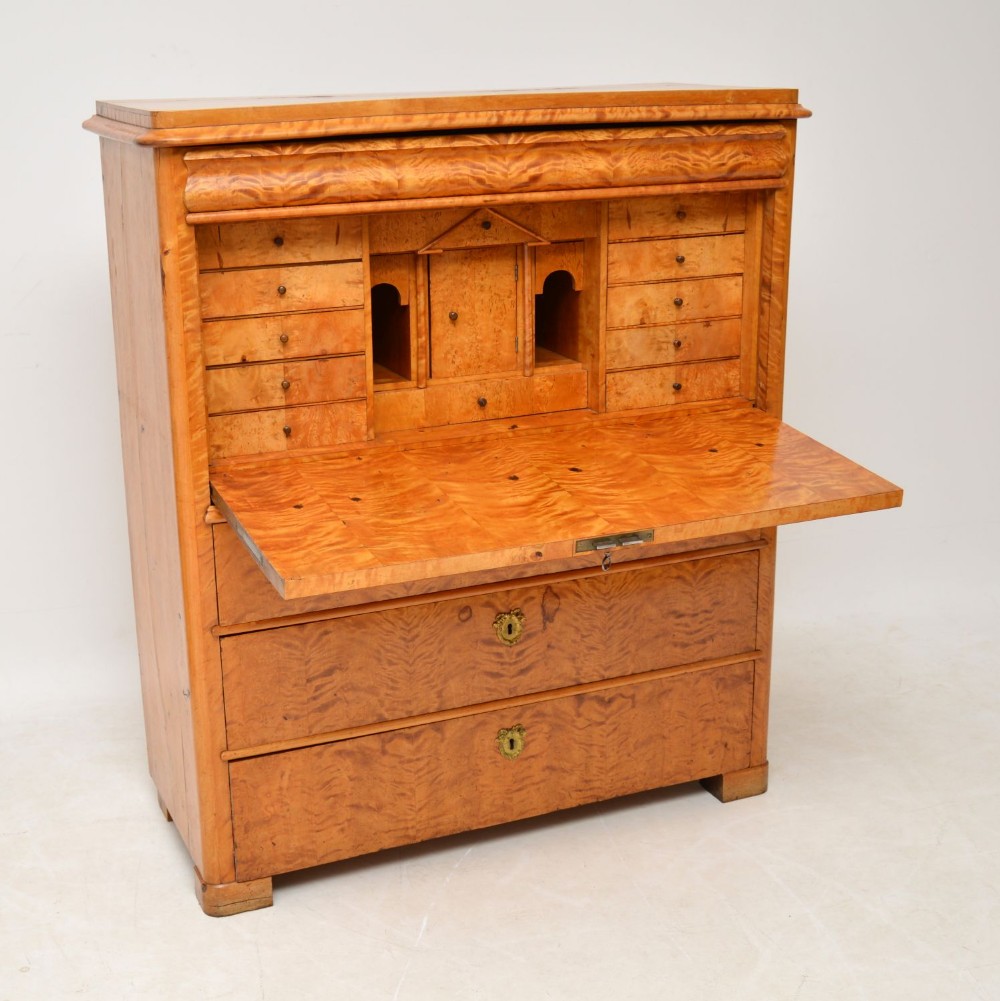 Antique Swedish Satin Birch Secretaire Bureau