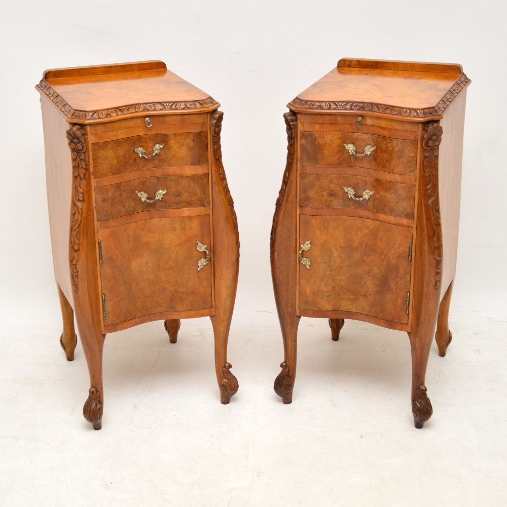 Pair of Antique Burr Walnut Bedside Cabinets