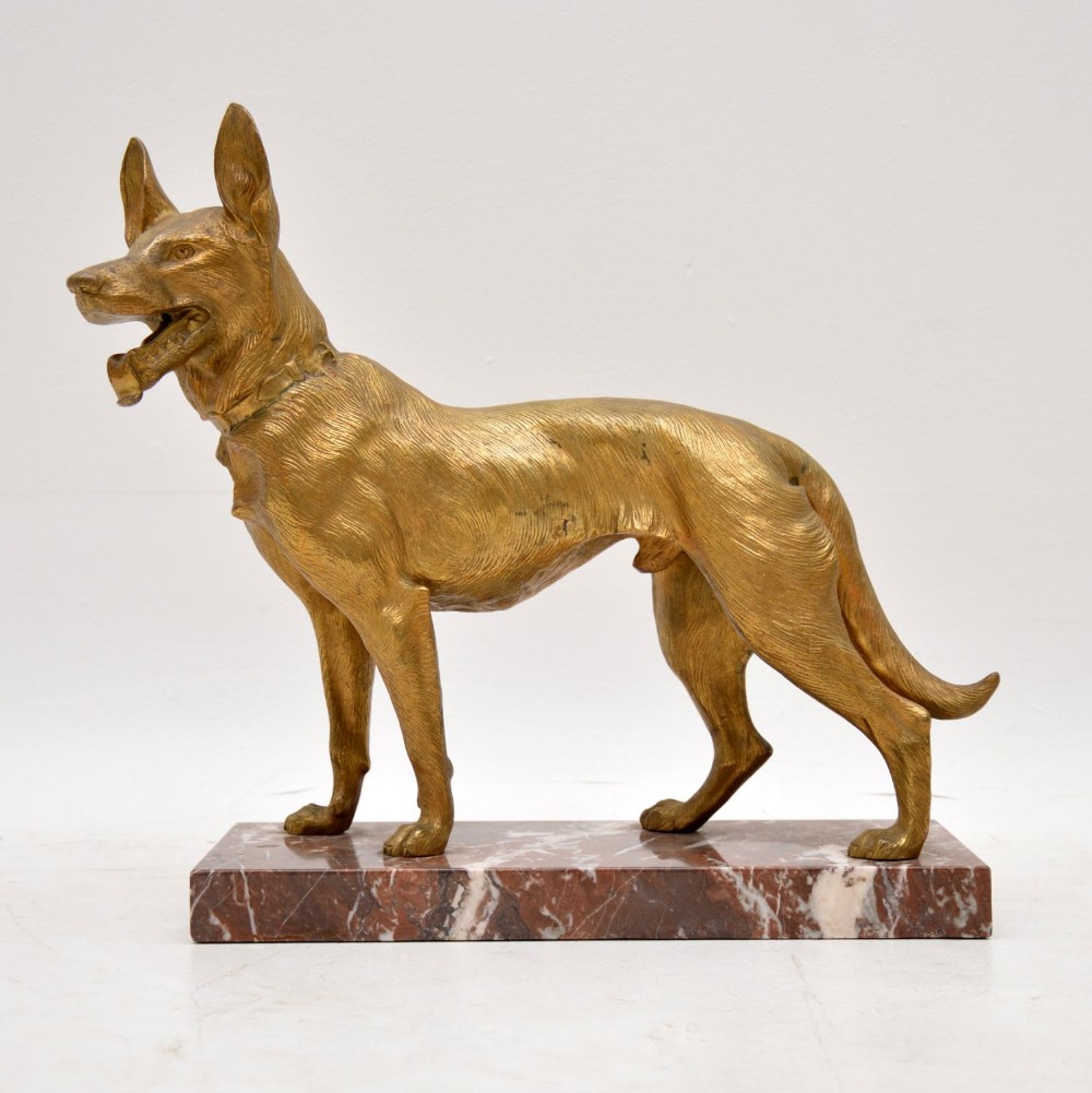 Large Antique Gilt Bronze Dog Sculpture by Robert Bousquet