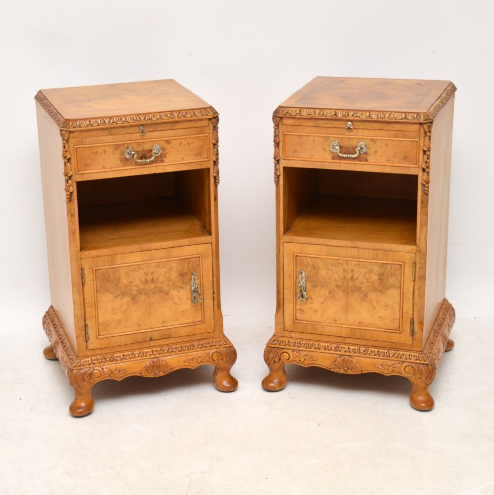Pair of Antique Burr Walnut Bedside Cabinets
