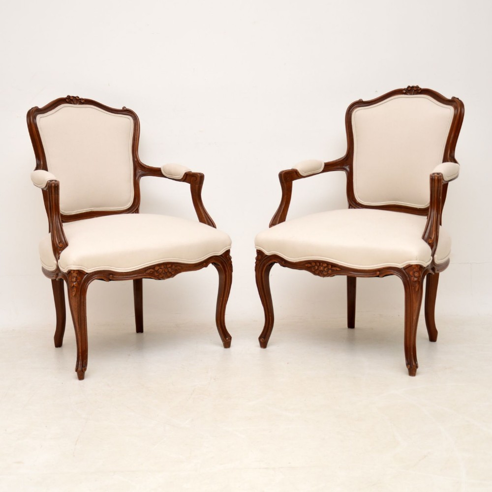 Pair of Antique French Walnut Salon Armchairs
