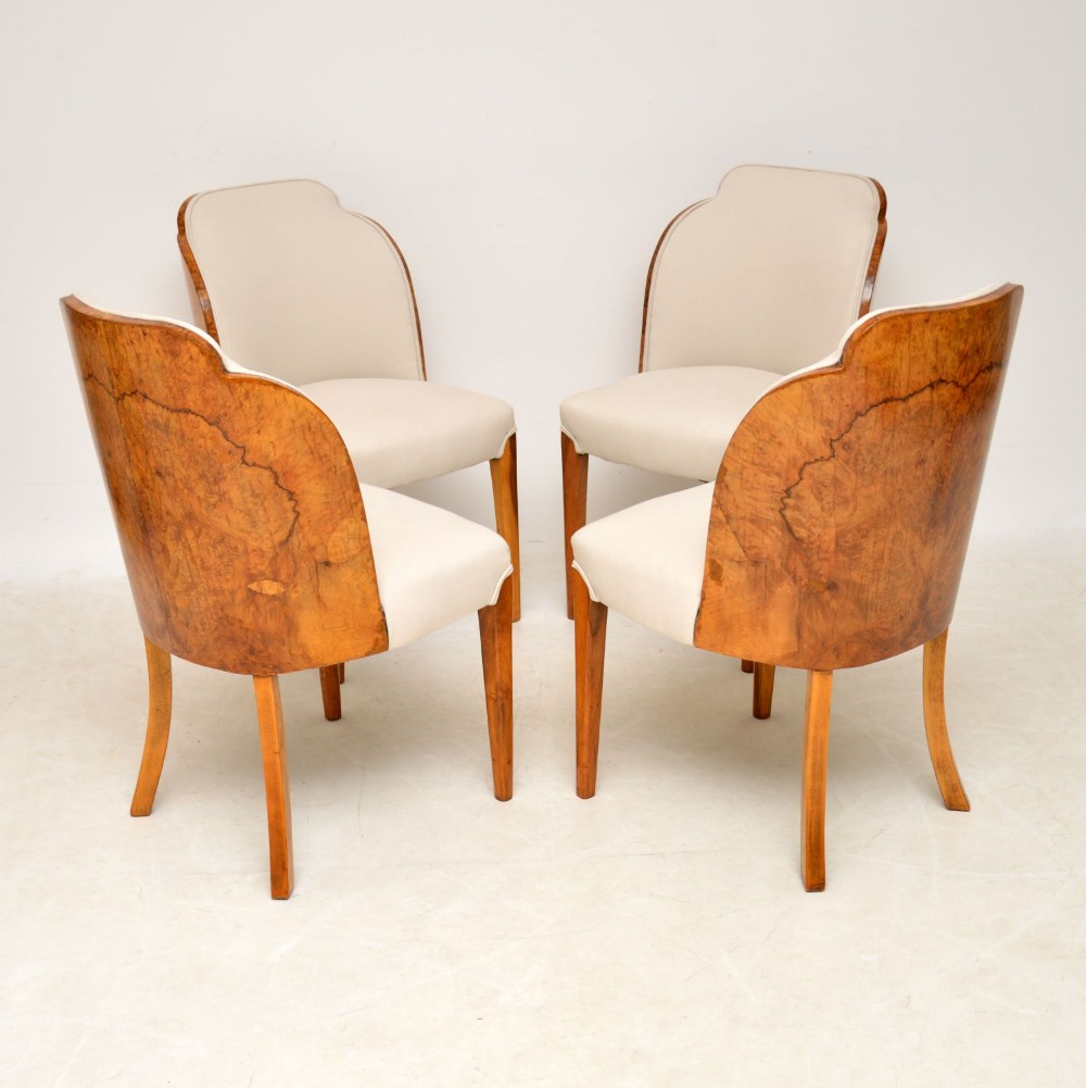Set of 4 Art Deco Burr Walnut Cloud Back Dining Chairs