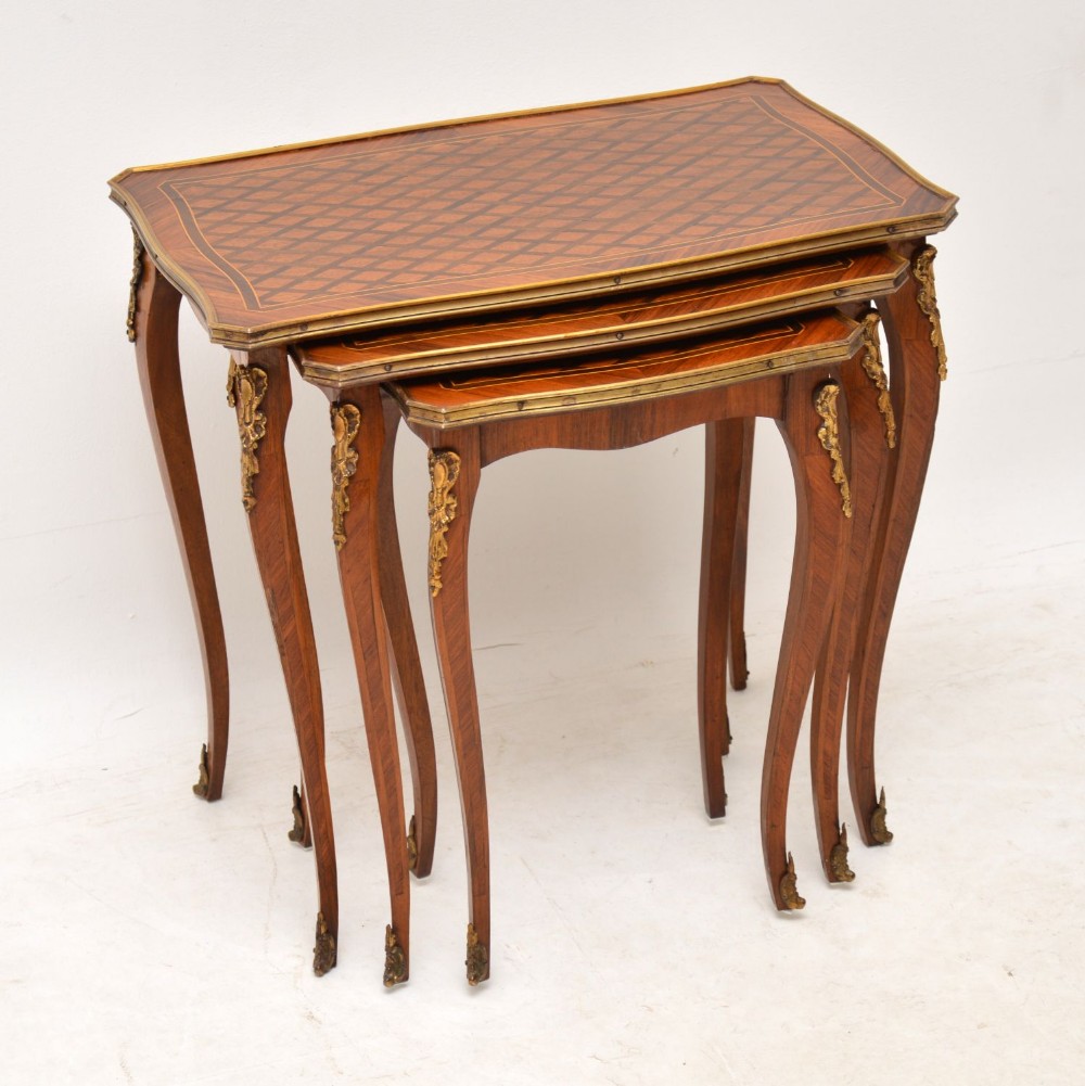 Set of 3 Antique French Inlaid Parquetry Nest of Tables