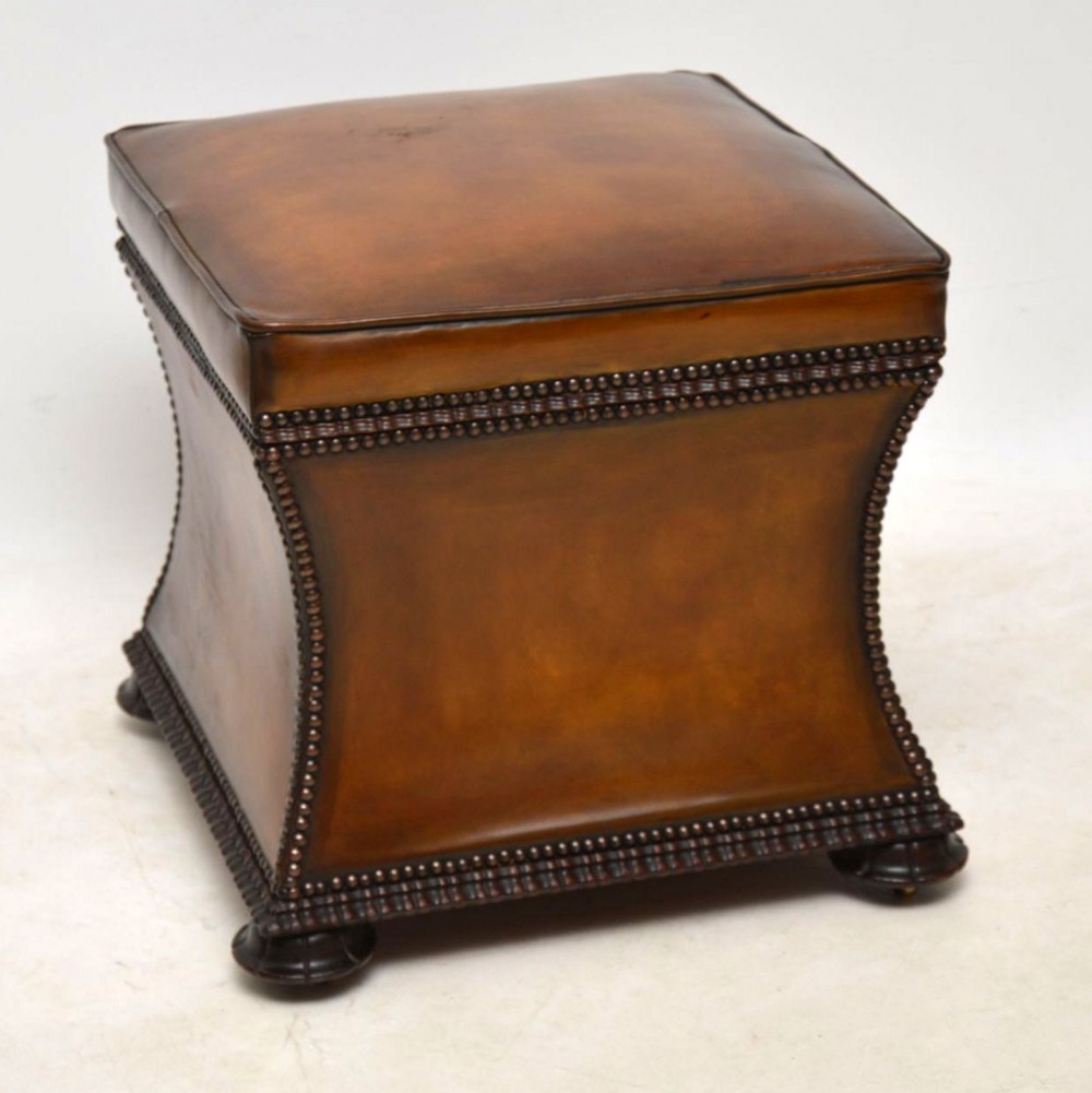 Antique William IV Studded Leather Ottoman Stool