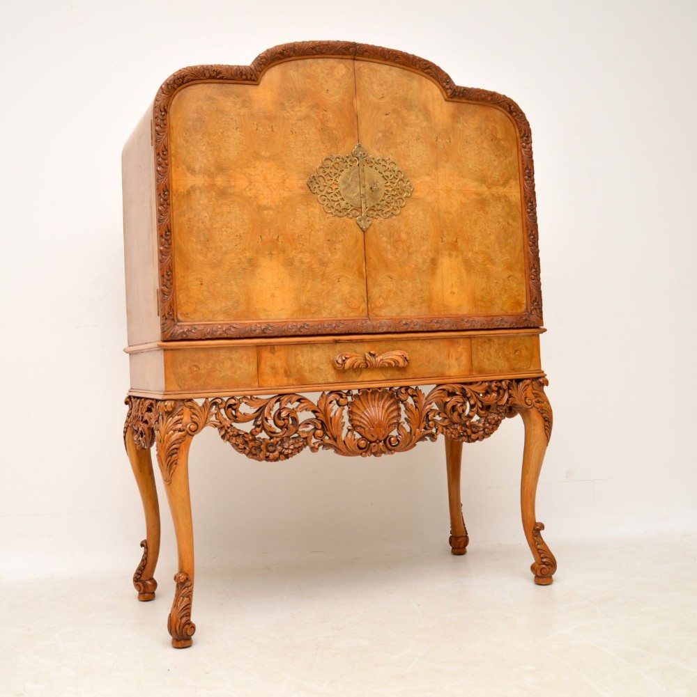 Antique Burr Walnut Cocktail Drinks Cabinet by Hille