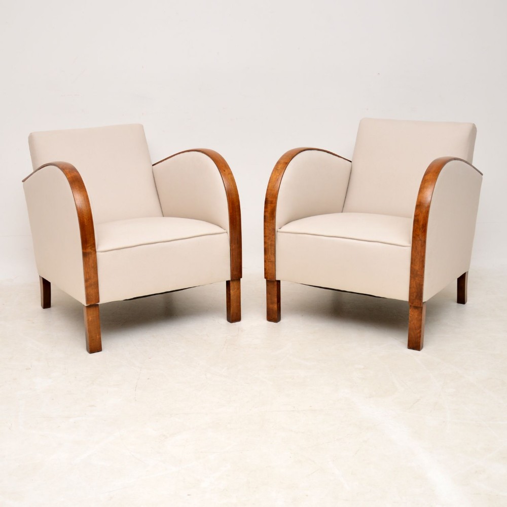 Pair of Swedish Art Deco Satin Birch Armchairs