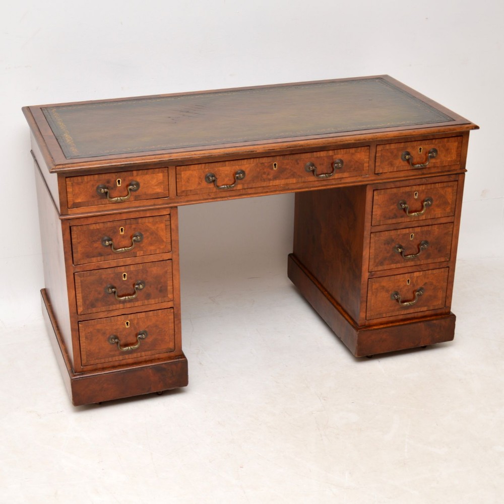 
Antique Victorian Burr Walnut Leather Top Desk