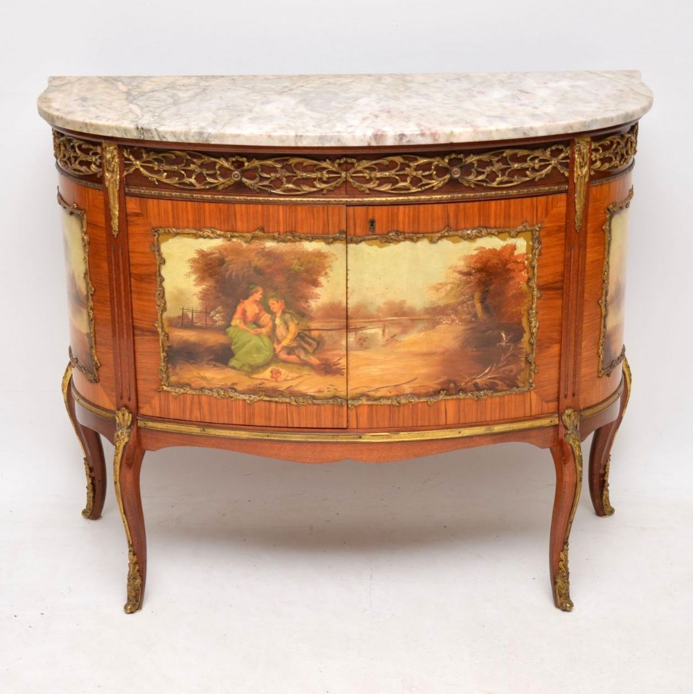 Antique French Painted Marble Top Cabinet