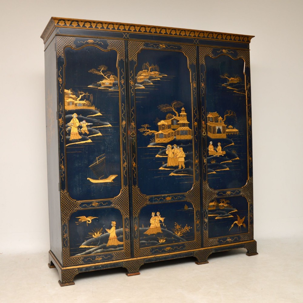 Antique Chinoiserie Lacquered 3 Door Wardrobe by Hille