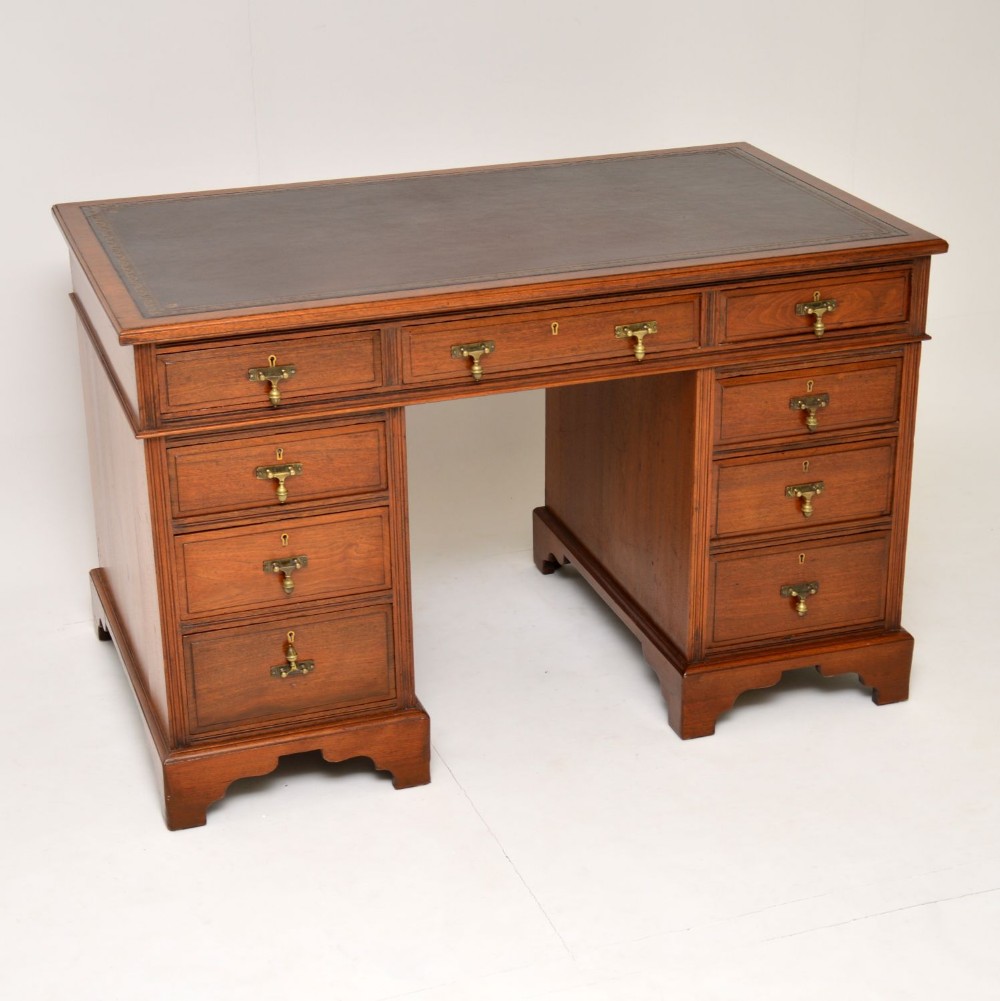 Antique Victorian Walnut Leather Top Desk