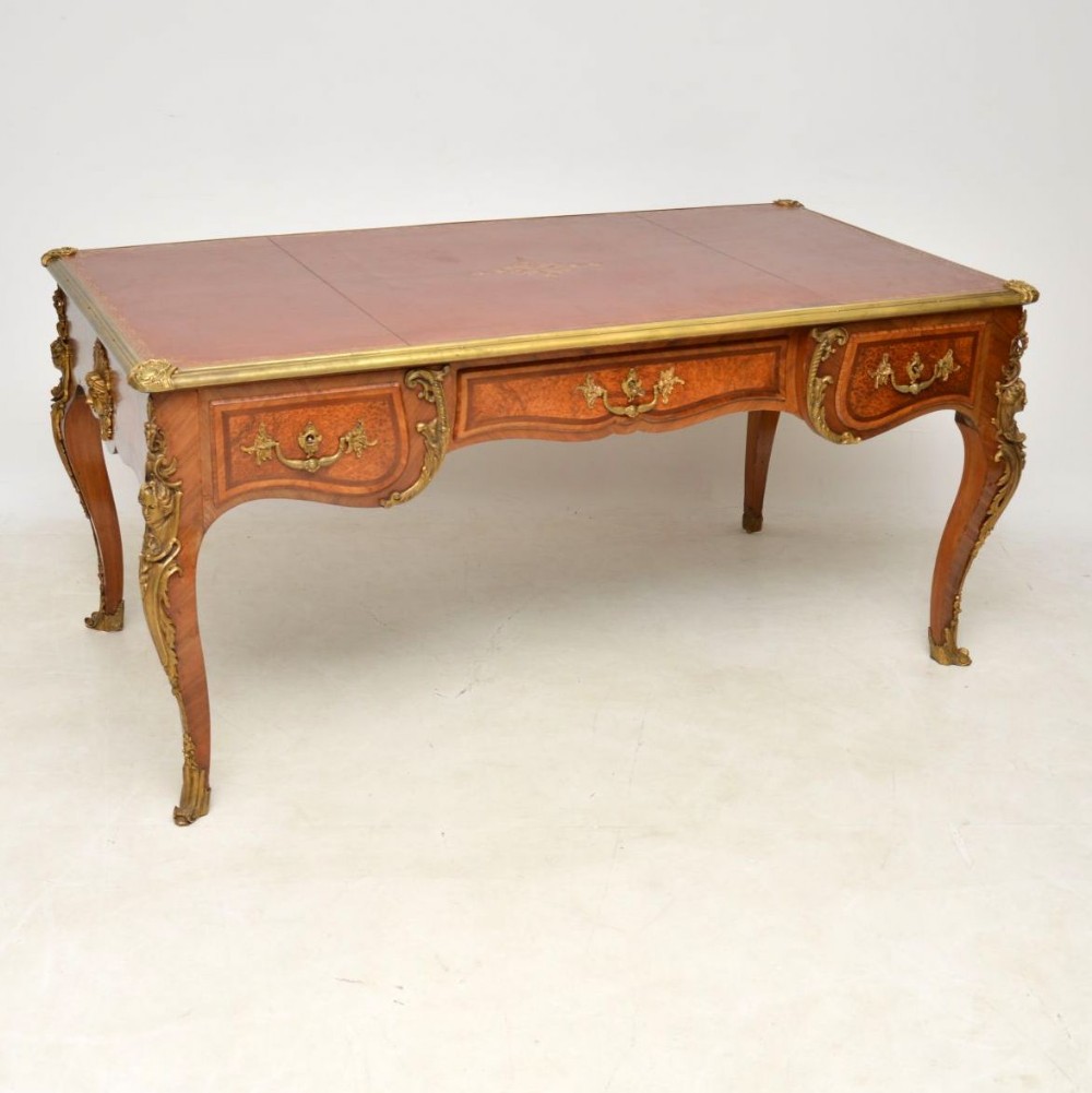 Large Antique French Gilt Bronze Mounted Kingwood Desk