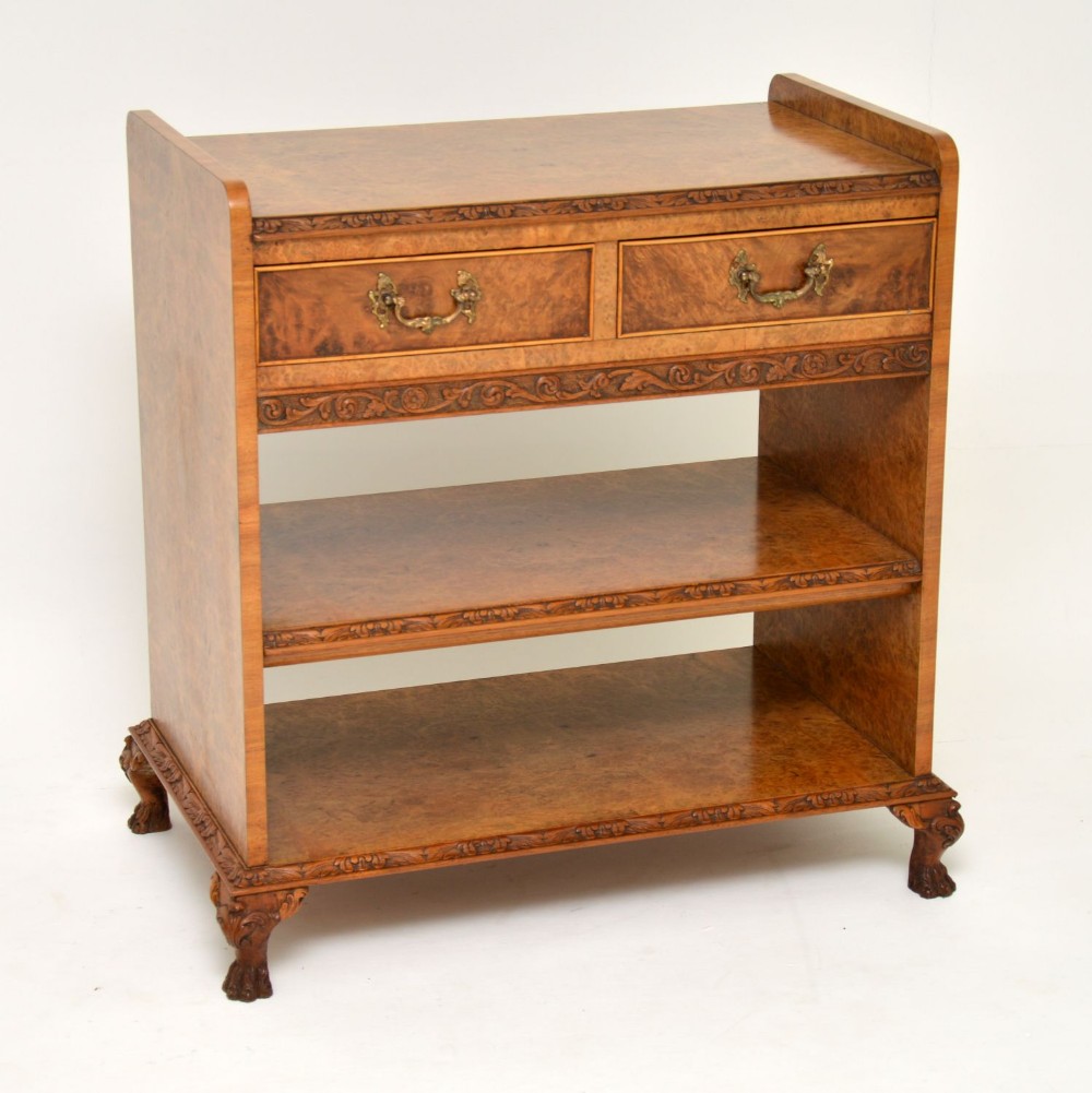 Antique Burr Walnut 3 Tier Buffet Server Table