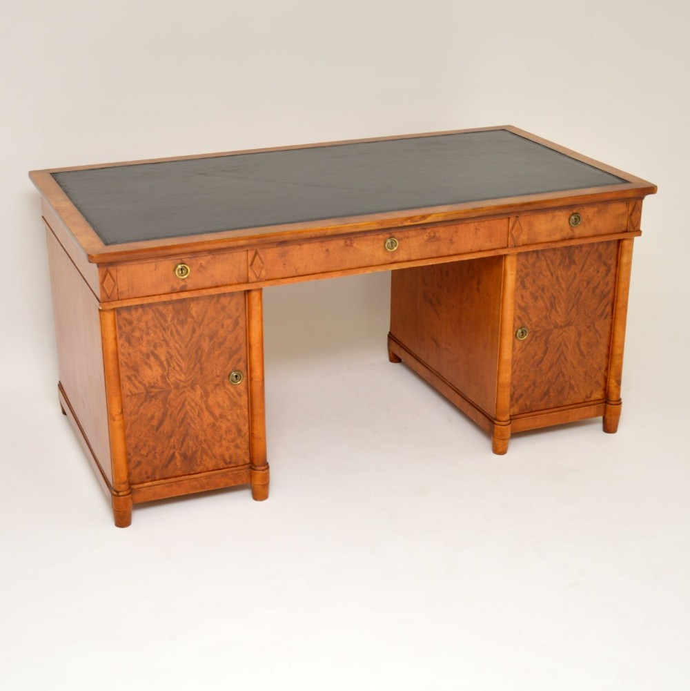Antique Swedish Satin Birch Pedestal Desk