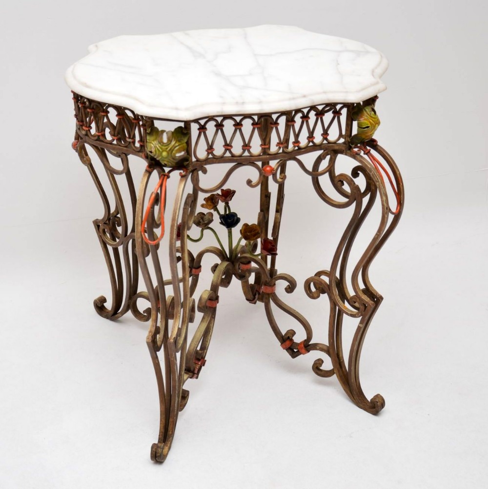 Antique Painted Iron Marble Top Table
