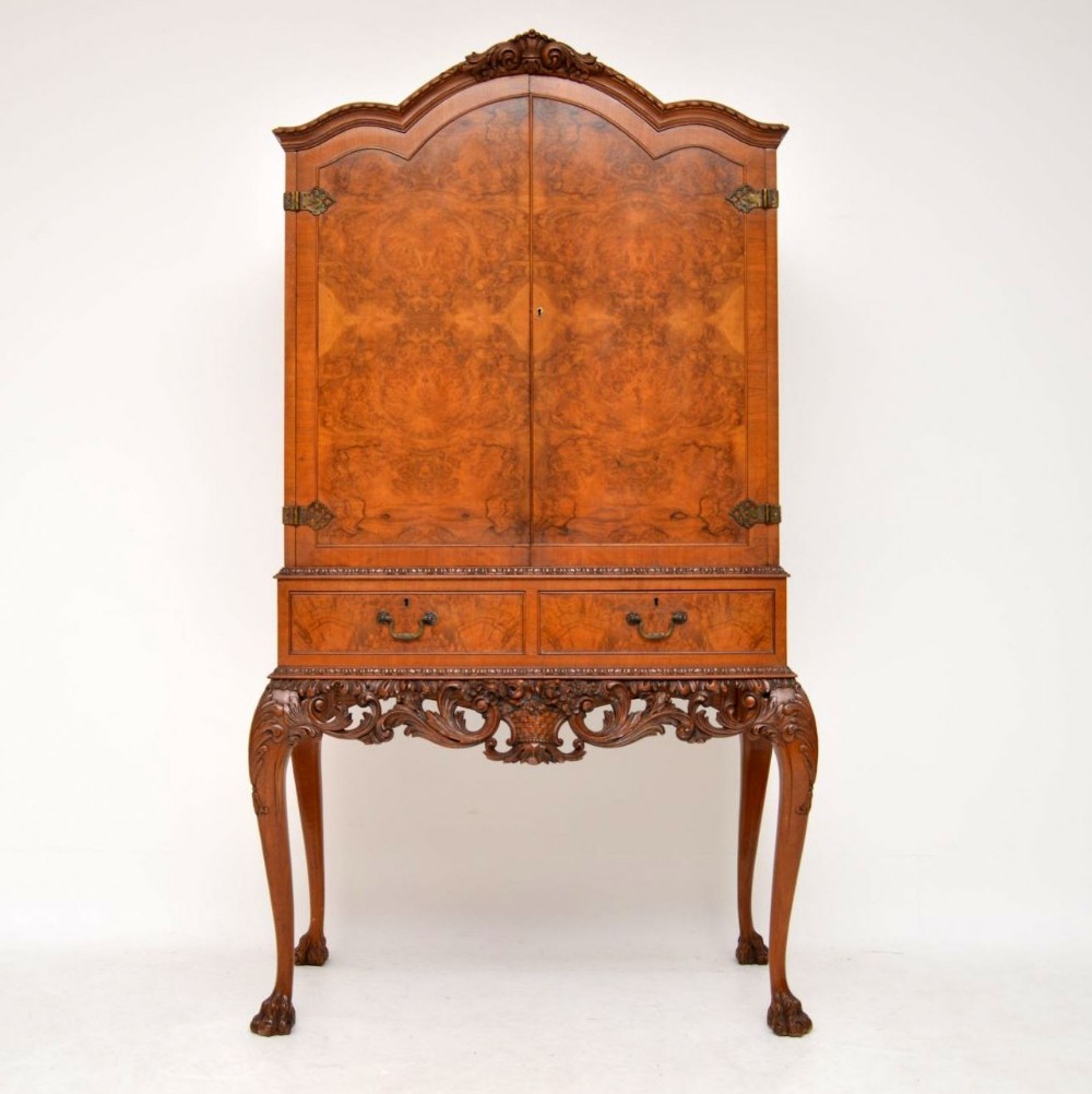 Antique Queen Anne Style Burr Walnut Cocktail Cabinet
