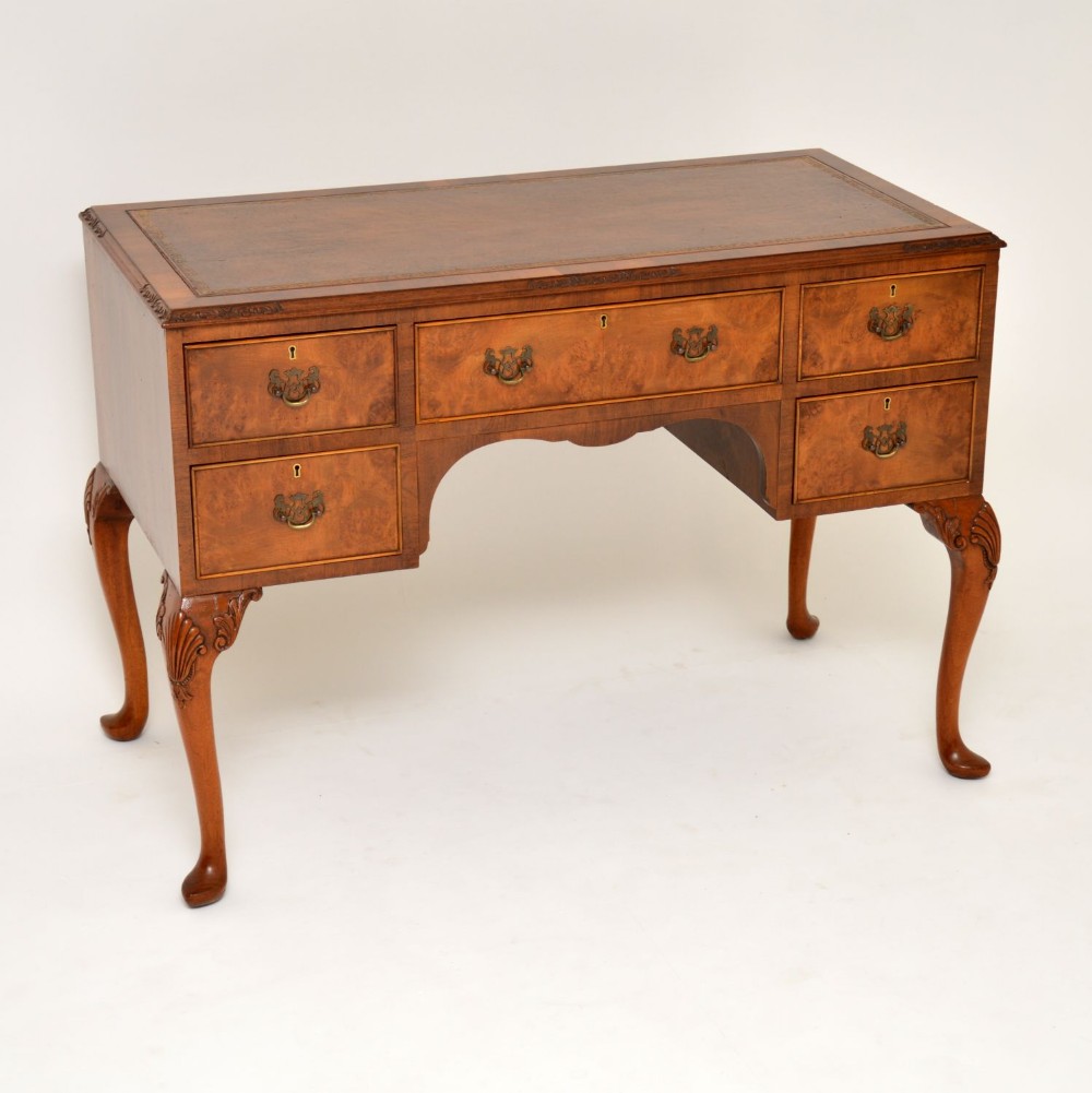 Antique Burr Walnut Leather Top Desk