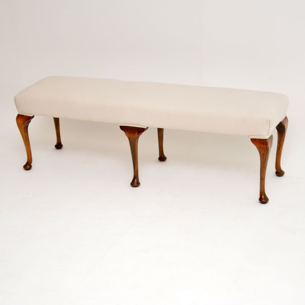 Antique Edwardian Walnut Upholstered Stool
