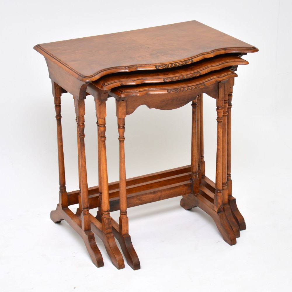 Antique Burr Walnut Nest of Three Tables