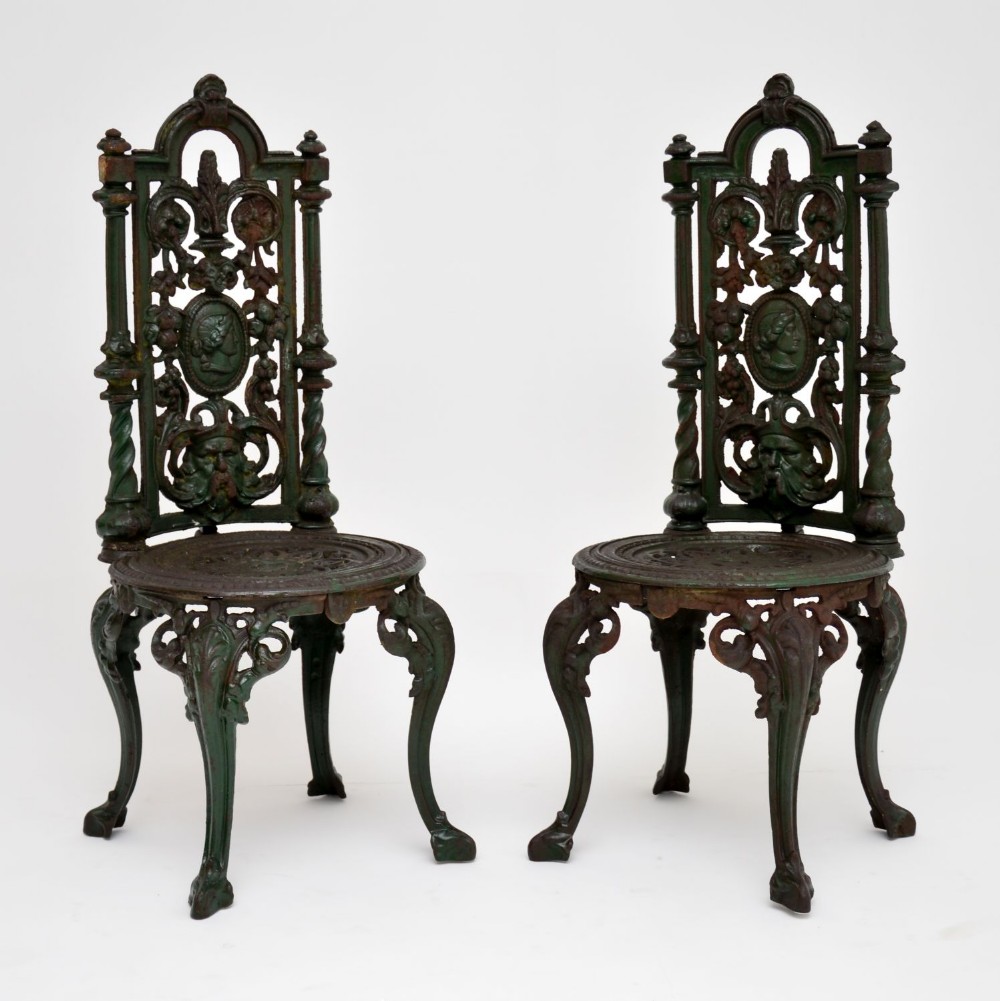 Pair of Antique Victorian Cast Iron Garden Chairs