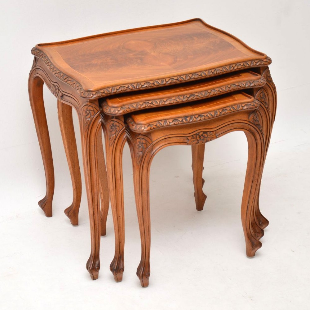 Antique French Walnut Nest of Three Tables
