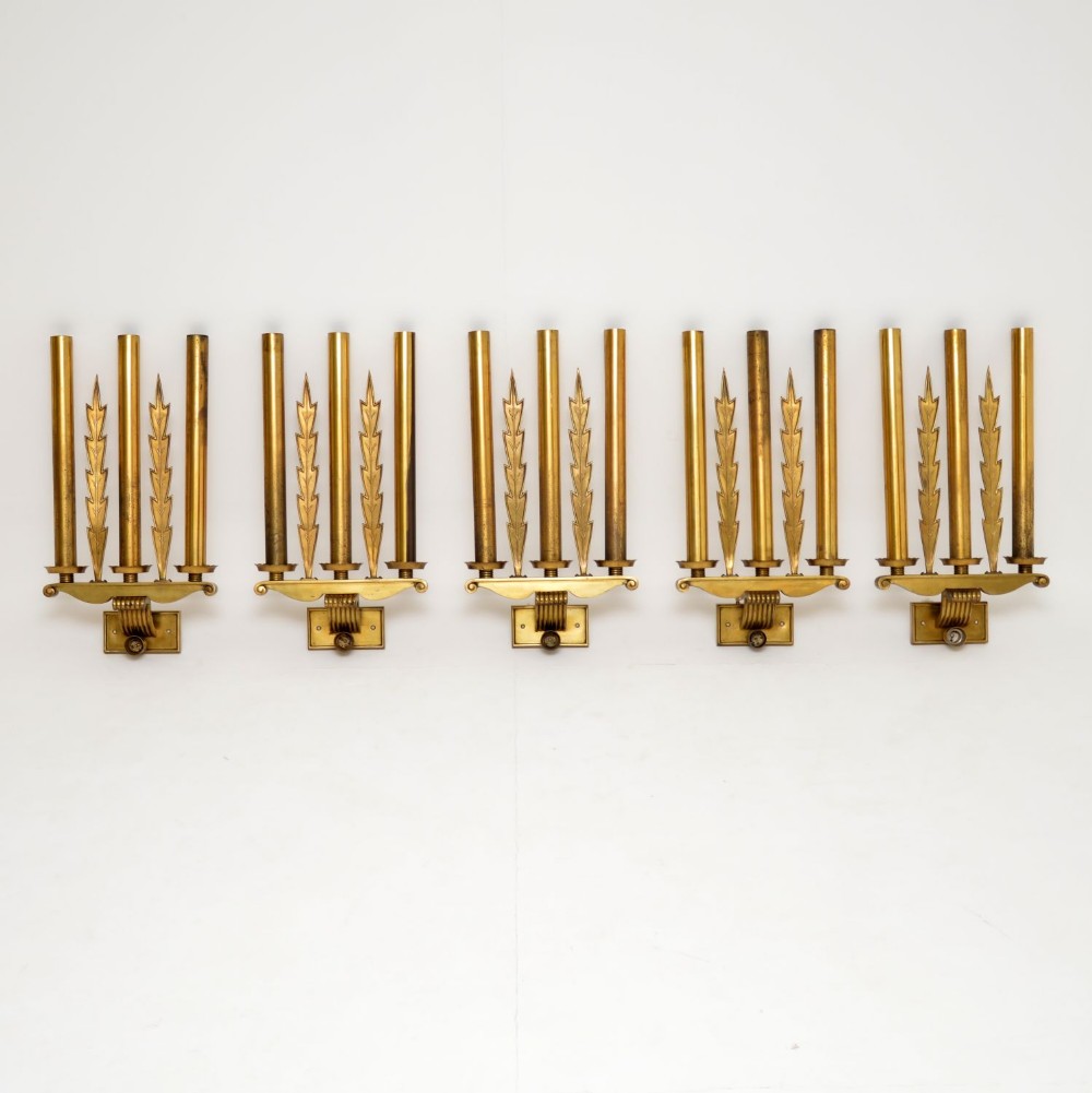 Set of 5 Antique Neo-Classical Brass Wall Sconce Lights