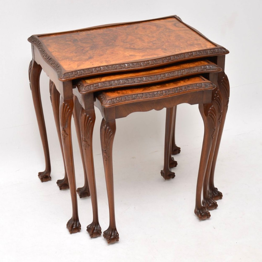 Antique Burr Walnut Nest of Three Tables