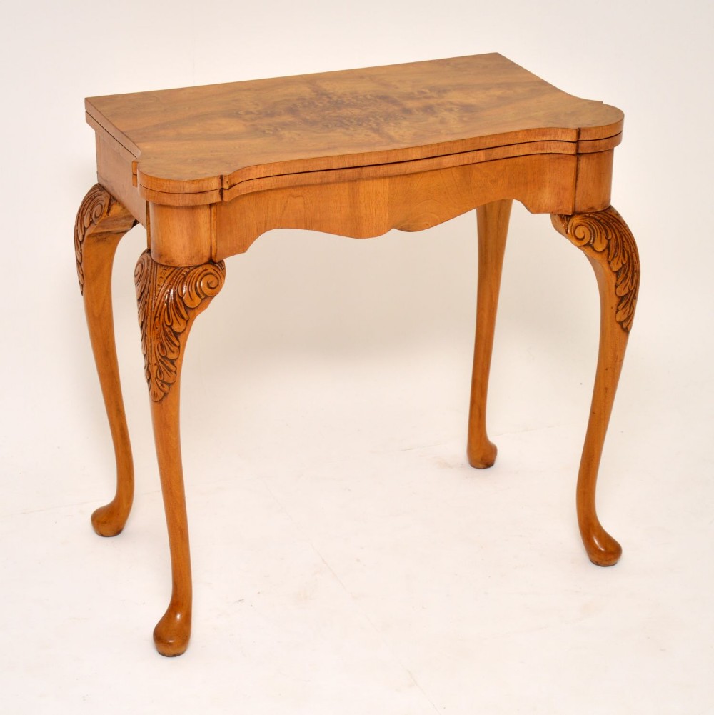 Antique Queen Anne Style Burr Walnut Card Table