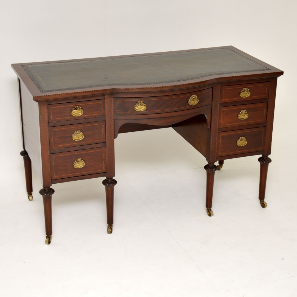 Antique Inlaid Mahogany Leather Top Desk