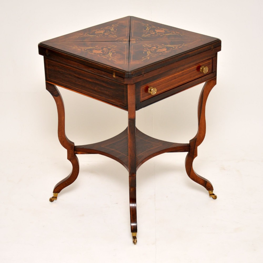 Antique Victorian Inlaid Rosewood Envelope Card Table