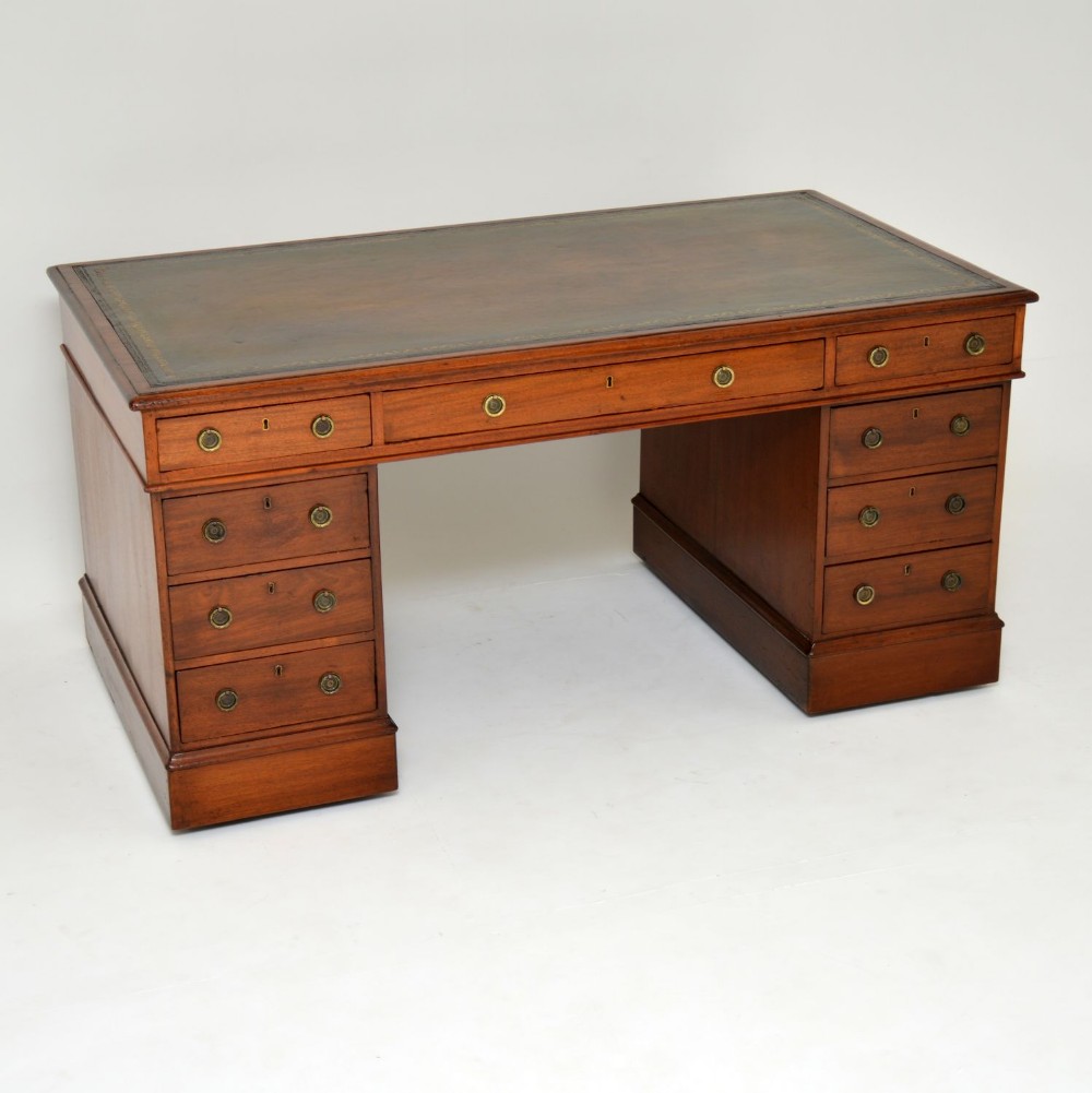 Antique Victorian Mahogany & Leather Pedestal Desk