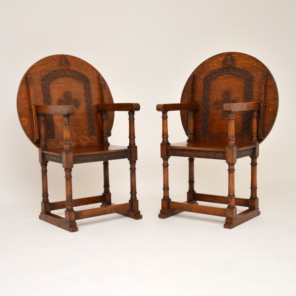 
Pair of Antique Oak Monks Bench Armchairs