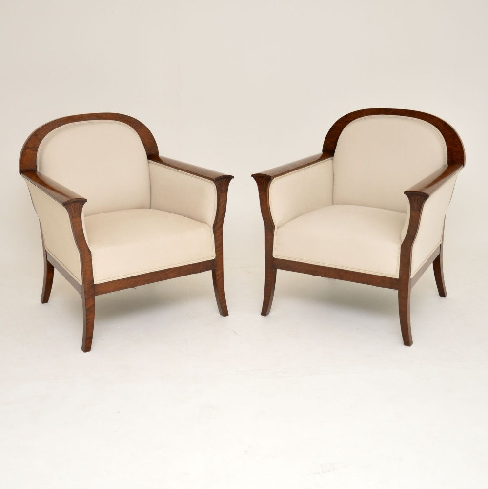 Pair of Antique Swedish Satin Birch Armchairs