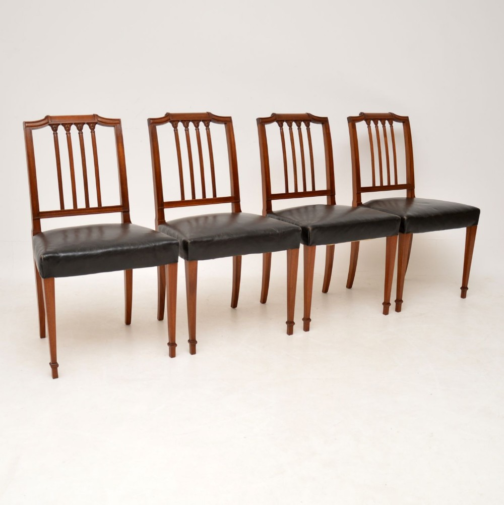 Set of Four Antique Mahogany & Leather Dining Chairs