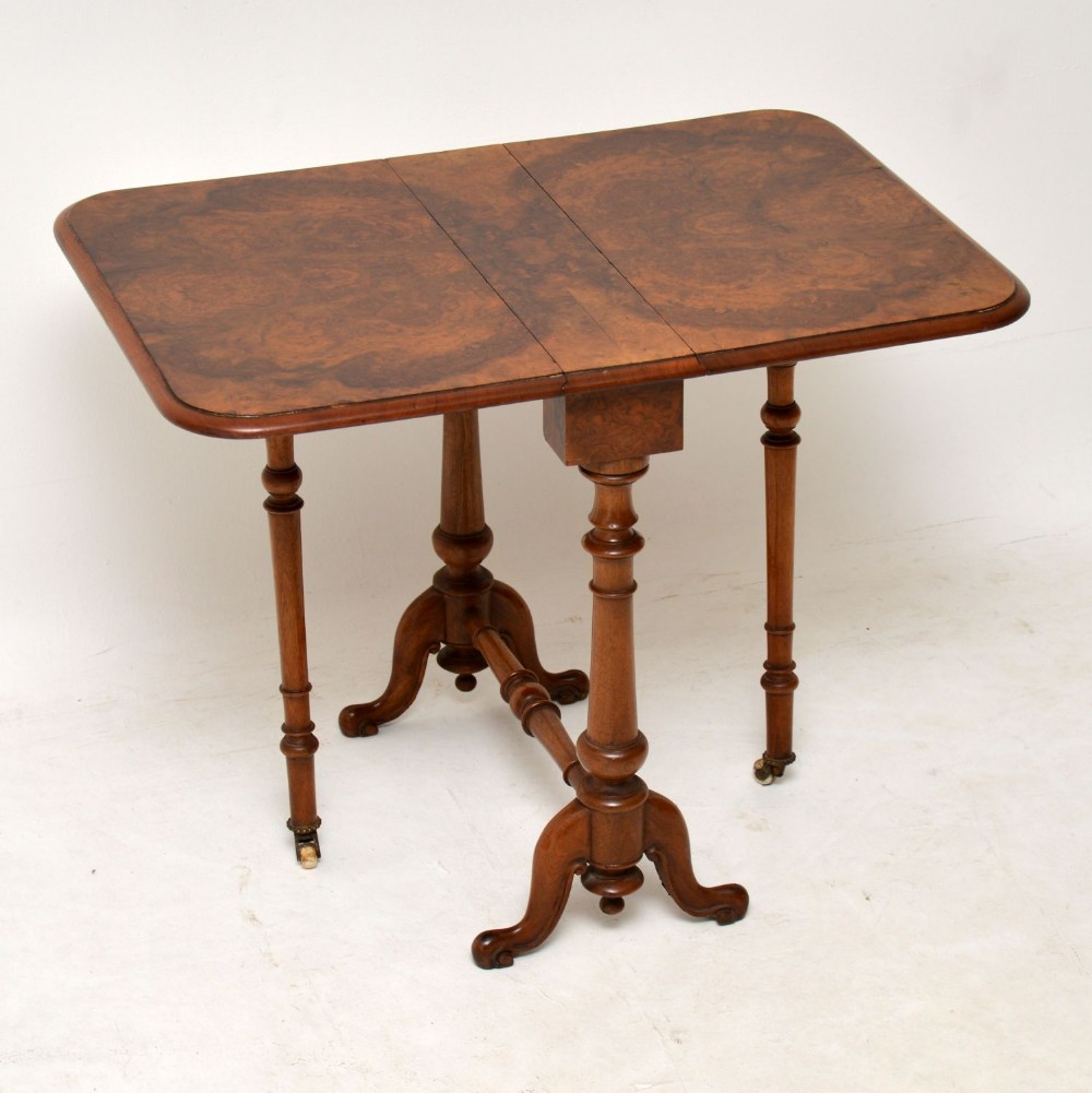 Antique Burr Walnut Drop Leaf Side Table