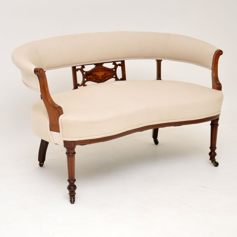 Antique Victorian Inlaid Rosewood & Mahogany Settee