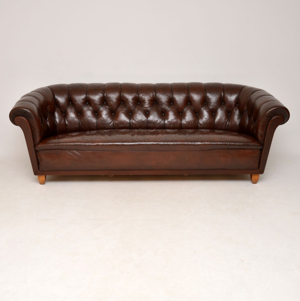 Antique Swedish Leather Chesterfield Sofa