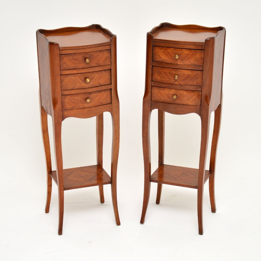 Pair of Antique French Inlaid King Wood Bedside Tables