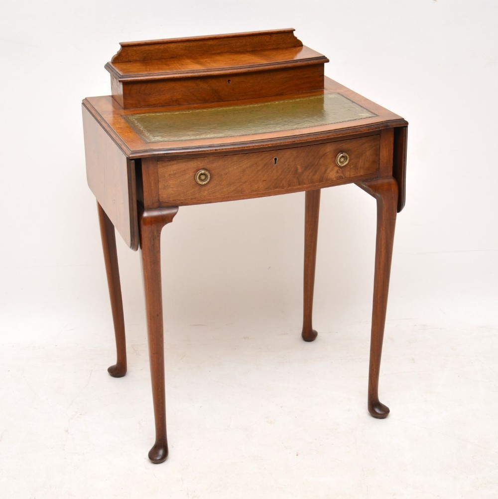 Antique Edwardian Walnut Leather Top Writing Table