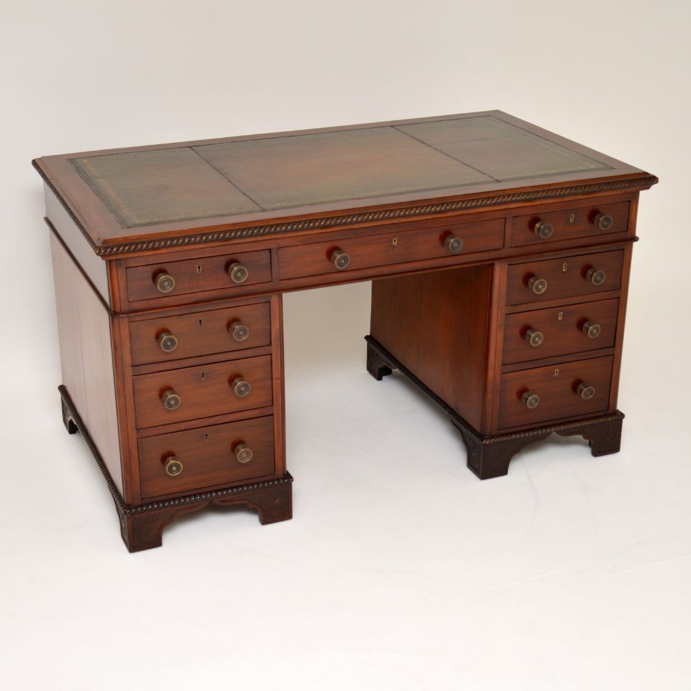 Antique Victorian Mahogany Leather Top Pedestal Desk