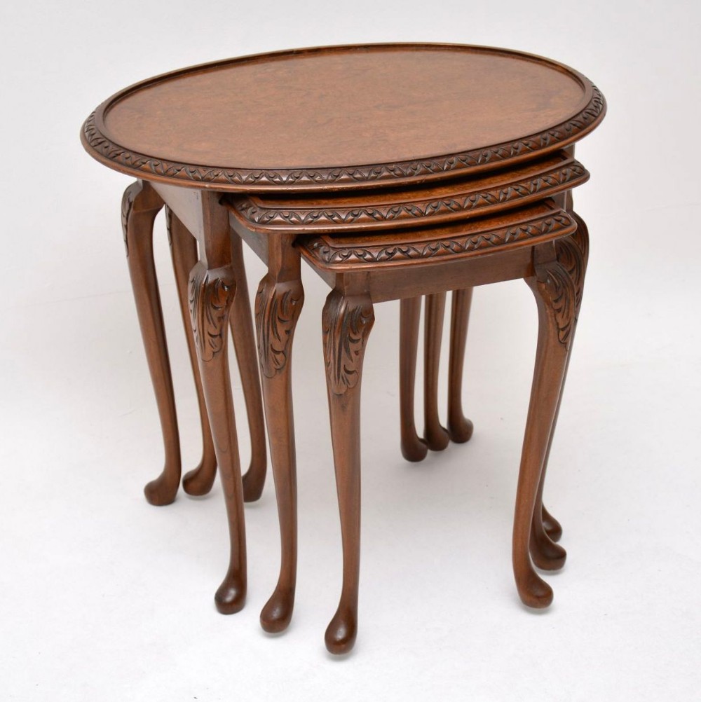 Antique Burr Walnut Nest of Three Tables