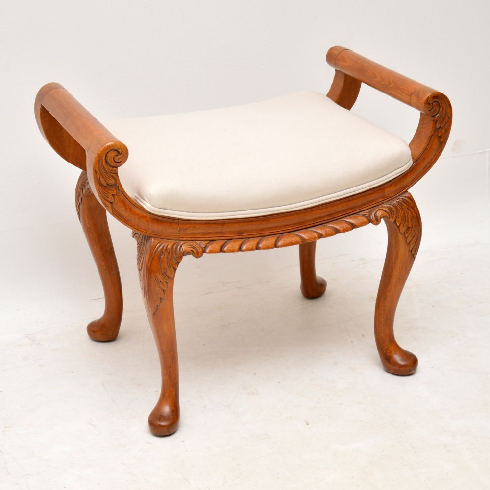 Antique Carved Walnut Gondola Stool