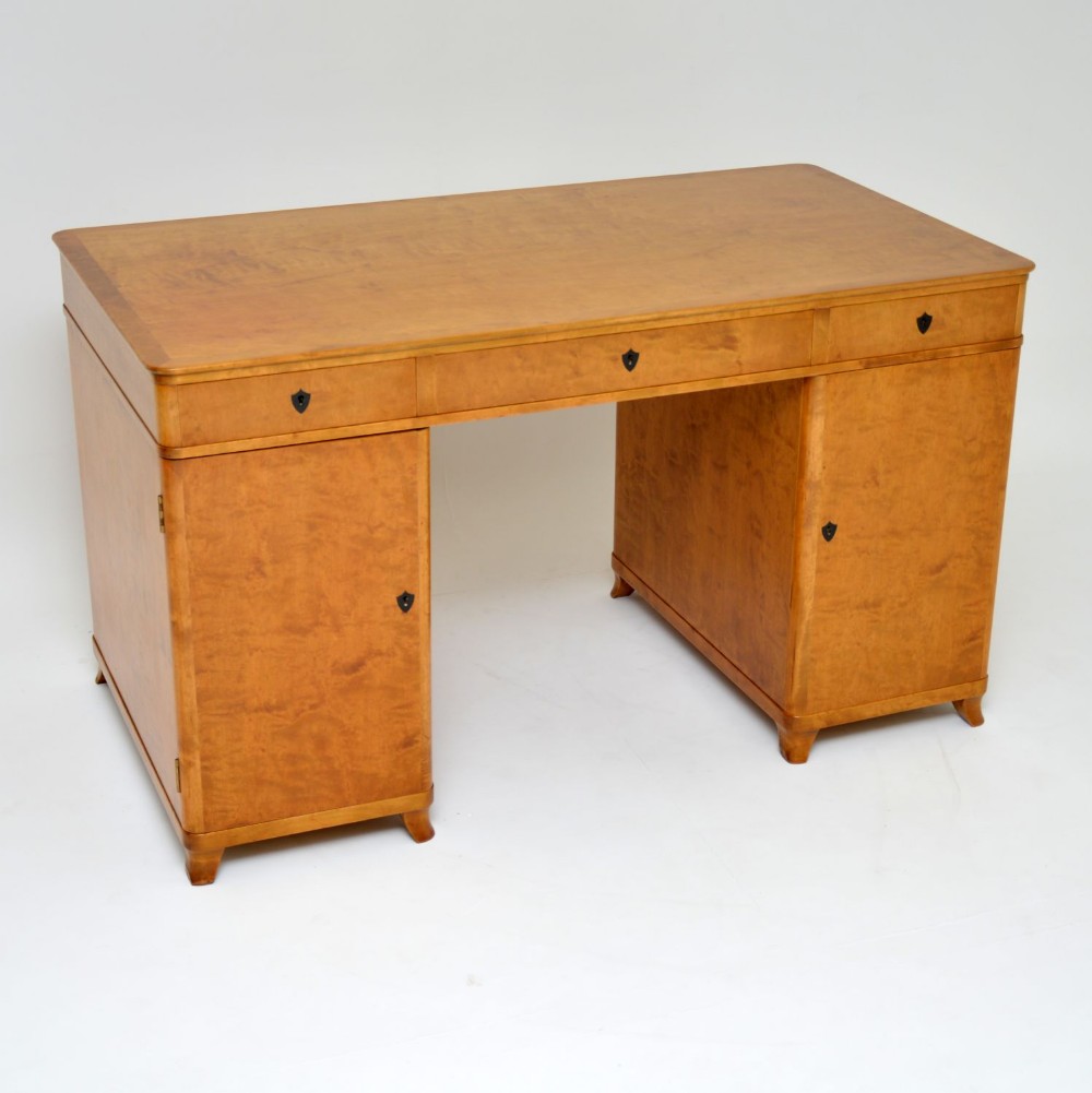 Antique Swedish Satin Birch Pedestal Desk