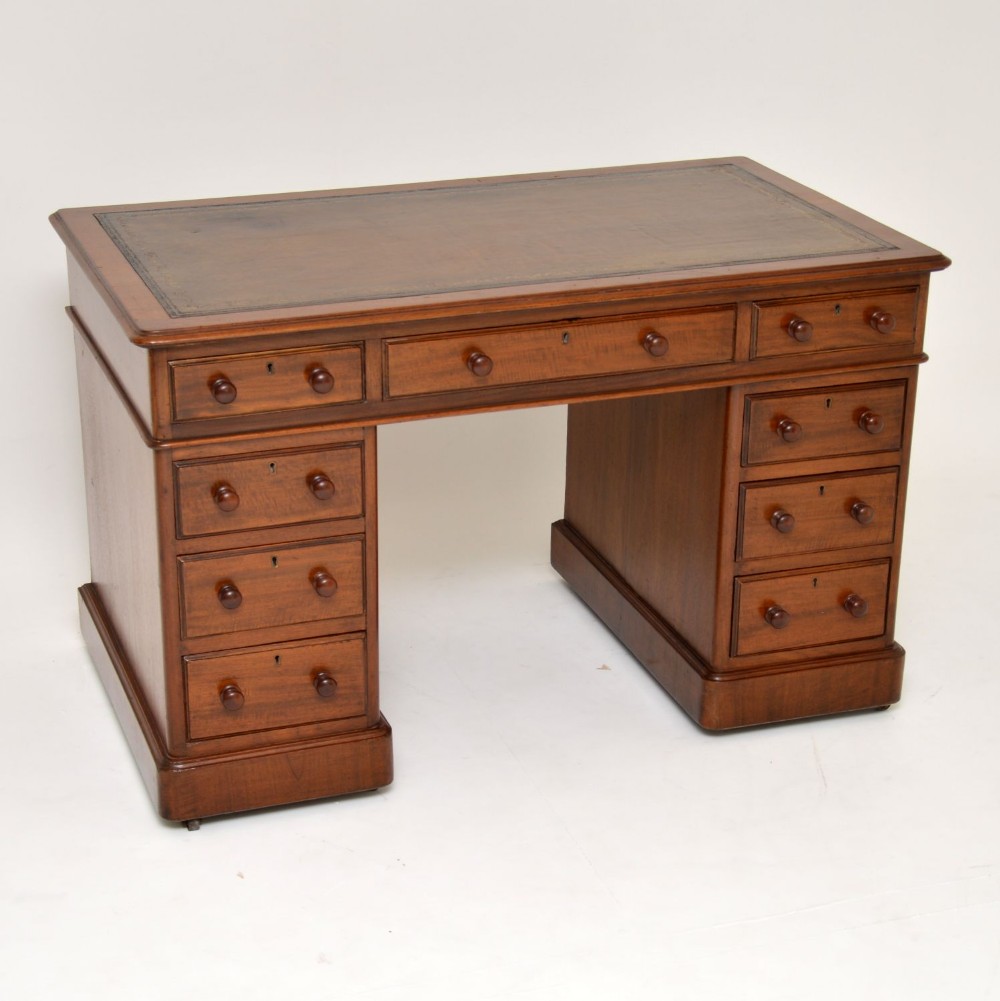 Antique Victorian Mahogany Leather Top Pedestal Desk
