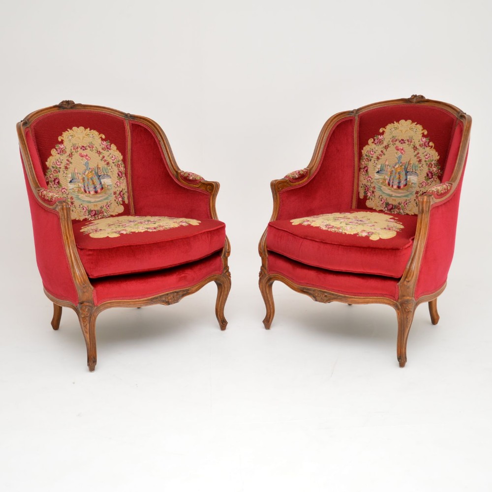 Pair of Antique French Tapestry Armchairs